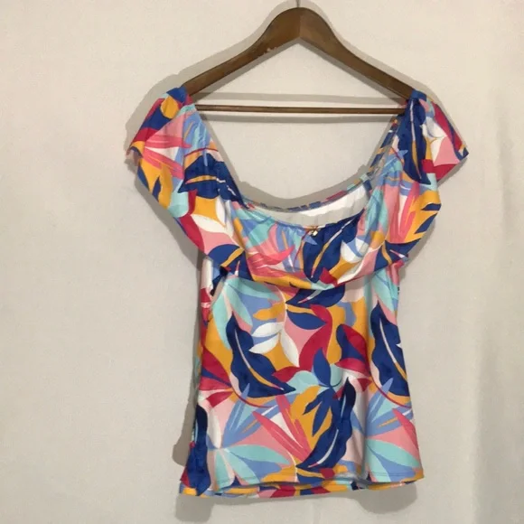 Crown & Ivy Women's Tropical Print Tankini Swim Top in Multicolor Large - Picture 2 of 9